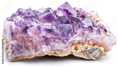 Close-up of a large, raw Brazilian amethyst on an isolated background, capturing the intricate details and rich purple hues of the crystal