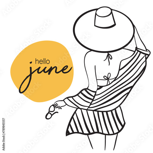 Hello june, line art, vector illustration
