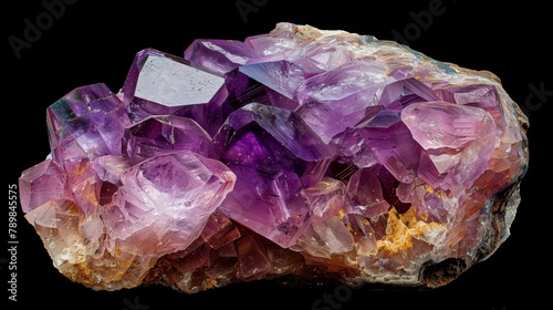 Close-up of a large, raw Brazilian amethyst on an isolated background, capturing the intricate details and rich purple hues of the crystal