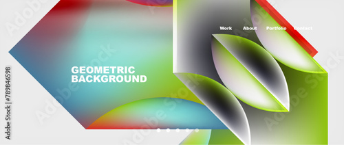 The geometric background features a rainbow of colors resembling a closeup view of a flowering plant. The vibrant hues create a visually appealing design in a rectangular layout