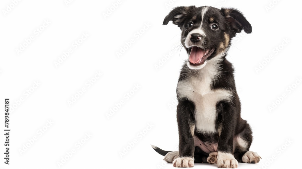 Fototapeta premium Happy Puppy Welsh 14 Weeks old, dog winking, panting and sitting isolated on white