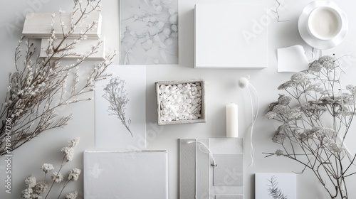 gray mood board, mock up, copy and text space, product placement, white background photo