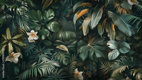 mural wallpaper background, flowers, leafes, trees, 16:9 photo