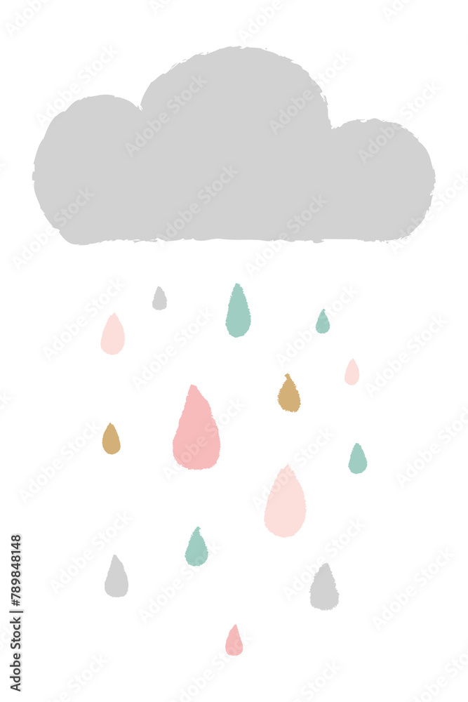 Rain PNG sticker in cute doodle style