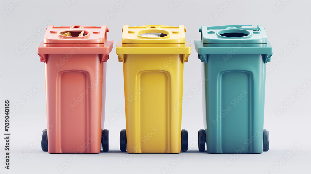 Trash can waste recycling bin, waste management recycling concept 3d illustration