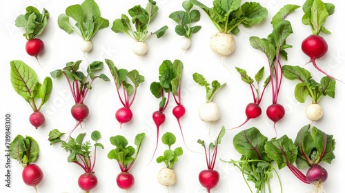 fresh healthy vegetarian red and white radish varieties, white background