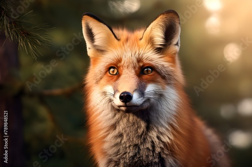 Fox in autumn forest Closeup wild animal outdoors during day looking at camera 