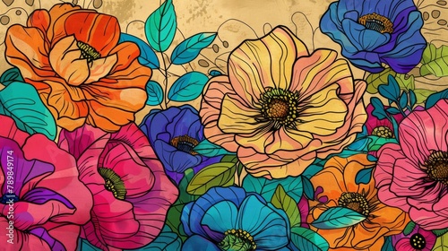 Eastern Style Flowers Doodle Drawing Texture Wallpaper Background