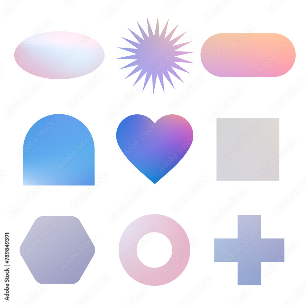 Geometric shape png sticker, holographic pastel color flat clipart set Geometric shape png sticker, holographic pastel color flat clipart set