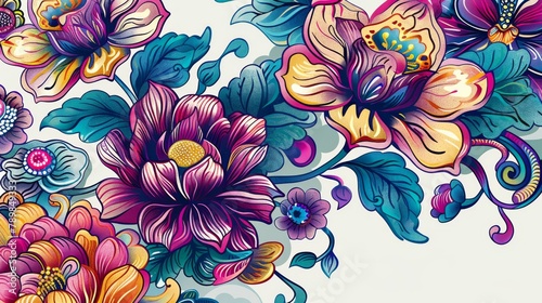 Eastern Style Flowers Doodle Drawing Texture Wallpaper Background