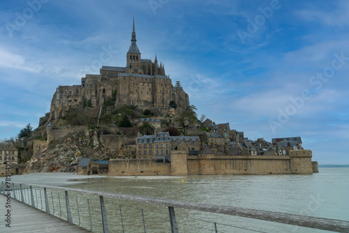 Mont Saint Michel cathedral on the island, Normandy, Northern France, Europe. Mont-Saint-Michel and its surrounding bay were inscribed on the UNESCO