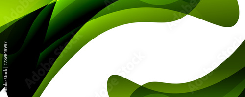 A wave of green and black colors resembling a terrestrial plant with petals and fruits, set against a white background, symbolizing natural foods and ingredients