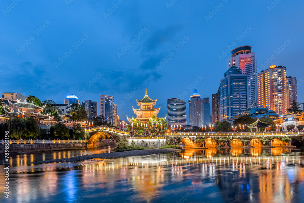 Fototapeta premium Night Scenery of Jiaxiu Building in Guiyang, Guizhou, China