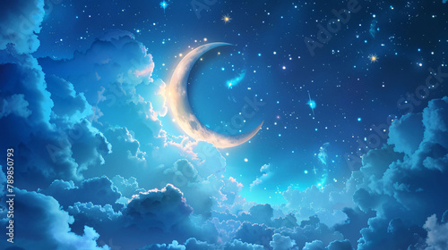 World Sleep Day moon and stars background, cure autism fairy tale starry sky scene illustration photo