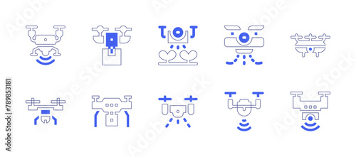 Drone icon set. Duotone style line stroke and bold. Vector illustration. Containing drone, smart farm.