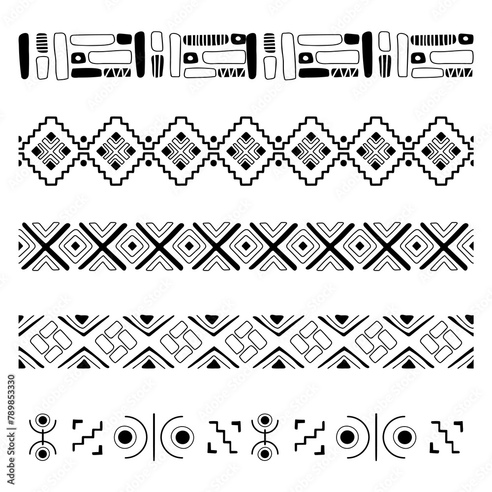 Ethnic border png, doodle sticker, black and white aztec design set ...