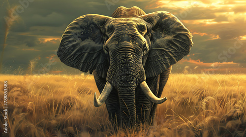 Oil painting wallpaper of elephants the symbol of power and power of greatness