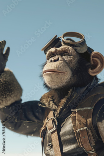 Pilot Chimpanzee in Vintage Flight Gear

