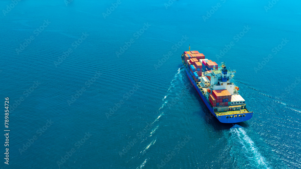 Aerial view of the freight shipping transport system cargo ship container. international transportation Export-import business, logistics, transportation industry concepts Aerial view of the freight shipping transport system cargo ship container. international transportation Export-import business, logistics, transportation industry concepts