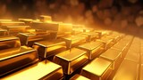 Banking and financial industry concept with gold bars in a row. Although the gold standard has passed, a declining US dollar means rising gold prices