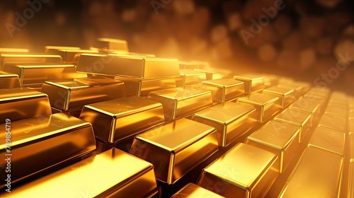 Banking and financial industry concept with gold bars in a row. Although the gold standard has passed, a declining US dollar means rising gold prices photo