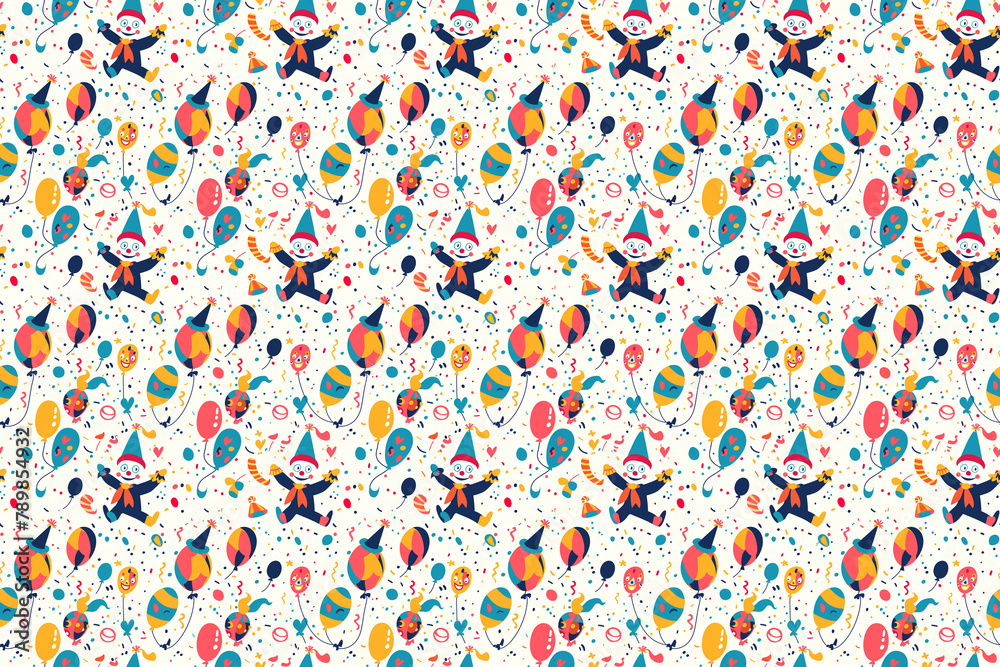 Fototapeta premium Celebratory clowns with balloons seamless party pattern