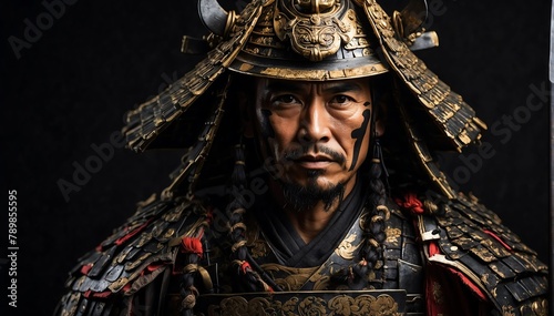 ancient samurai warrior portrait on plain black background from Generative AI