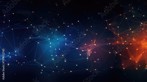 Abstract AI-generated background with waves, flashes, shine. Wave of dots and weave lines. Network connection structure.