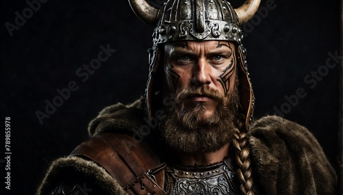 ancient viking warrior portrait on plain black background from Generative AI