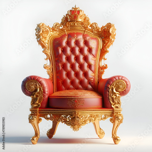 A gold throne with a black and white background.