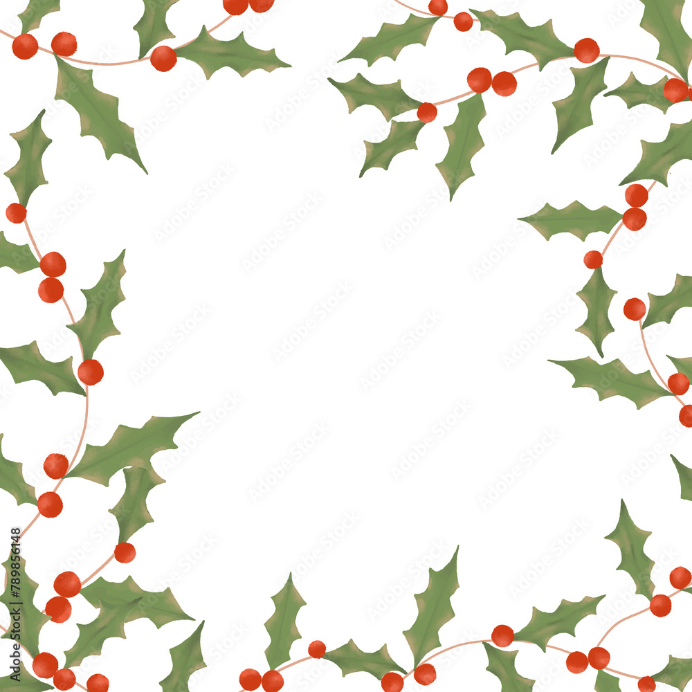 Holly frame png, Christmas holiday