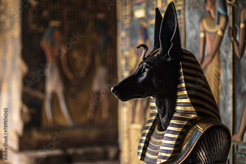 Side view of egyptian god Anubis with head of a jackal photo