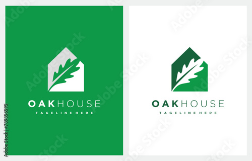 Oak Leaf House Nature logo design icon vector