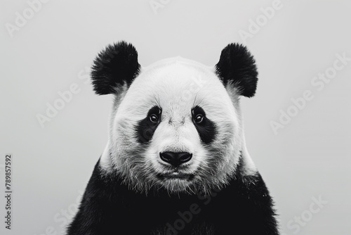 Minimalist elegance in monochrome a black and white panda face on a white background, presented with stunning clarity.