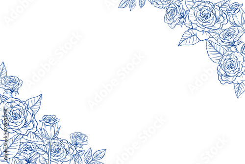 Blue rose png transparent background, vintage flower border photo
