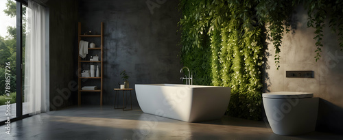 Breathe in Nature  A Botanical Bathroom Oasis with Wall-Mounted Planters and Jasmine Vine for a Lush  Invigorating Environment - Realistic Interior Design with Nature
