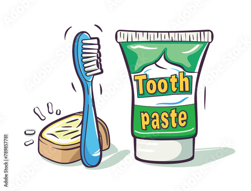 a toothbrush next to a tube of tooth paste