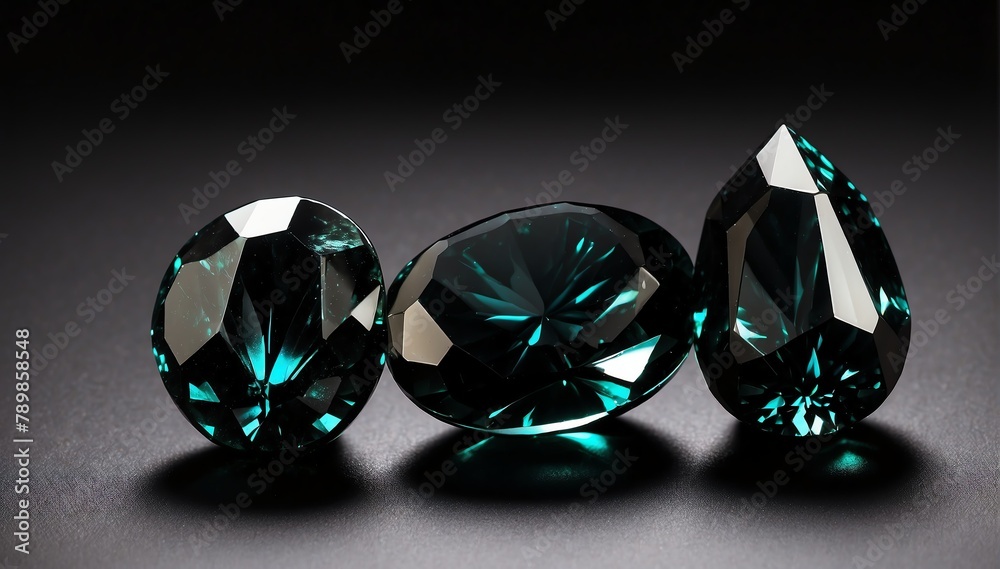 three black gemston plain black background from Generative AI three black gemston plain black background from Generative AI