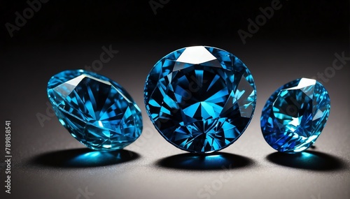 three blue sapphire gemston plain black background from Generative AI