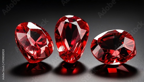 three red ruby gemston plain black background from Generative AI
