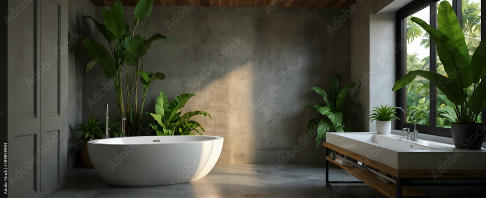 Tropical Tranquility: Vibrant Bathroom Oasis with Exotic Flair and Soothing Greenery Tropical Tranquility: Vibrant Bathroom Oasis with Exotic Flair and Soothing Greenery