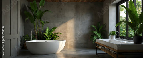 Tropical Tranquility: Vibrant Bathroom Oasis with Exotic Flair and Soothing Greenery