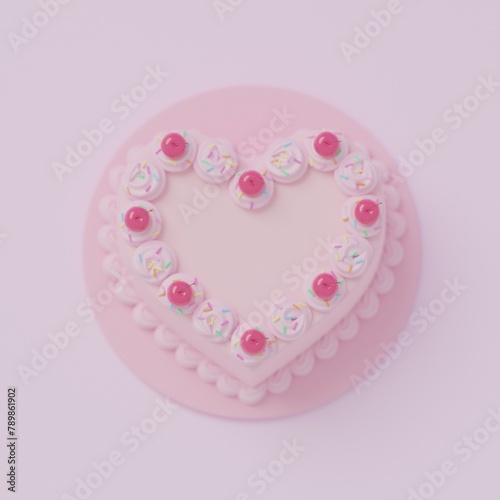 ノスタルジックでレトロな質感のピンクのハートのデコレーションケーキのCG素材 © Ruwa