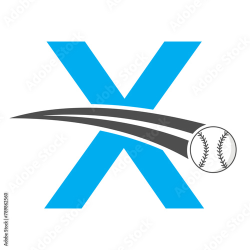 Baseball Logo On Letter X Concept With Moving Baseball Symbol. Baseball Sign