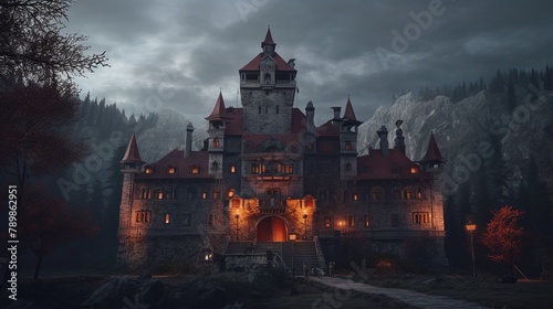 Castle in the mountains. Fantasy world