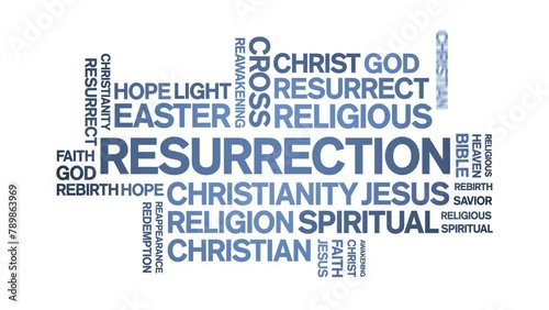 Resurrection animated word cloud;text design animation tag kinetic typography seamless loop. photo