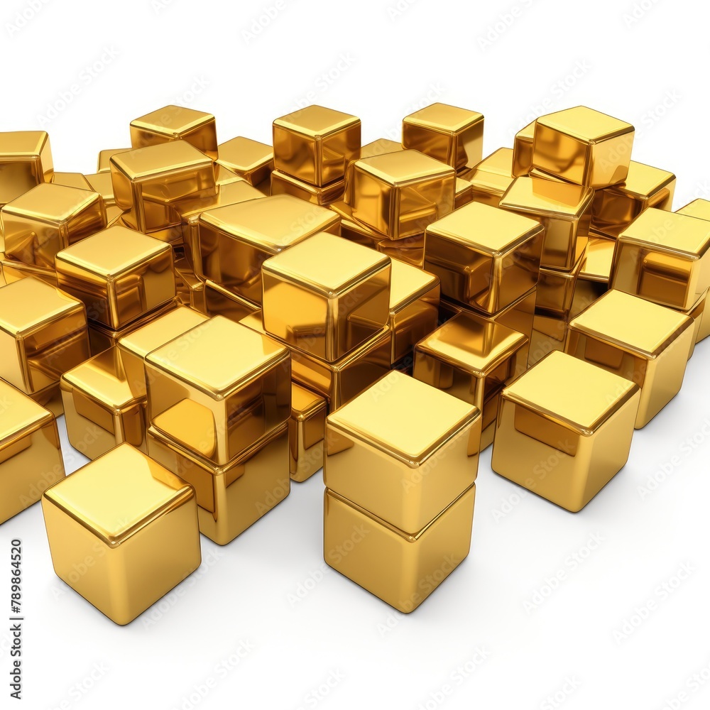 piles of gold bar block isolated on white background