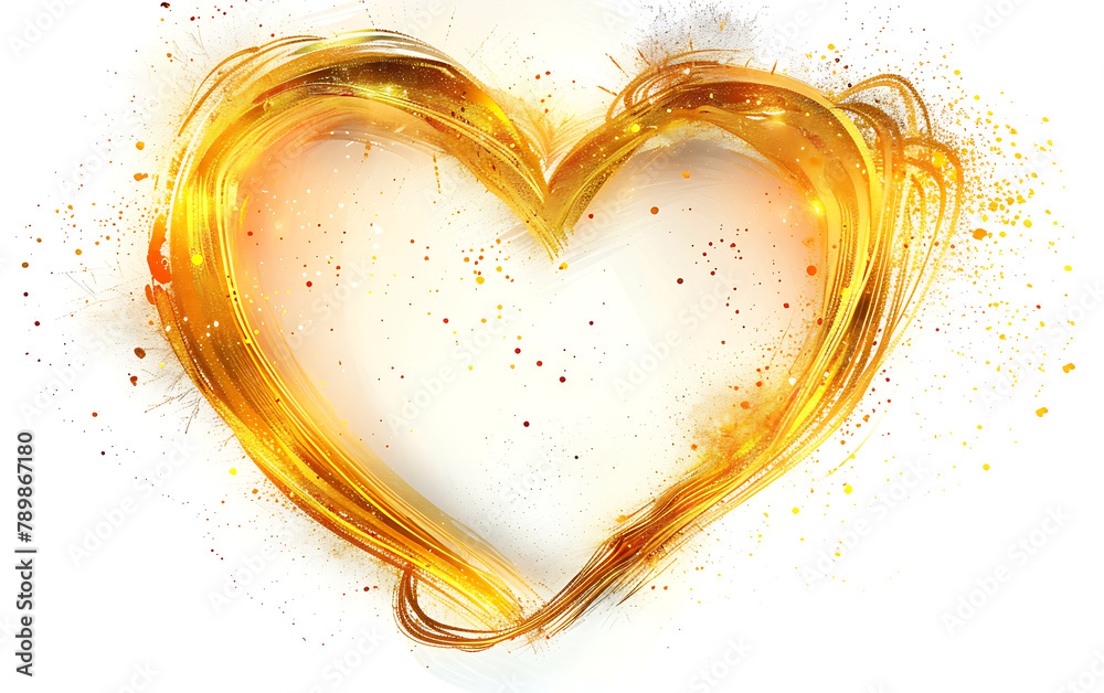 Shining Heart Golden Shape Frame on white Background. generative ai Shining Heart Golden Shape Frame on white Background. generative ai