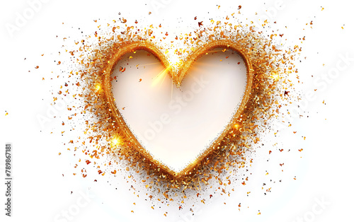Shining Heart Golden Shape Frame on white Background. generative ai	