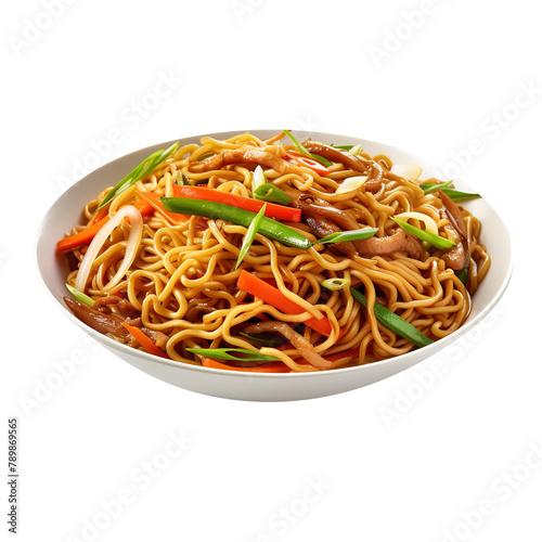 Delicious and Spicy Fried Noodles Isolated On White Background